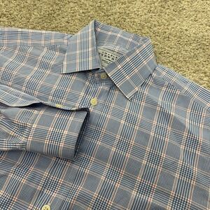 Charles Tyrwhitt Dress Shirt 15.5/35 Blue Red Check Cotton Button Up Cotton